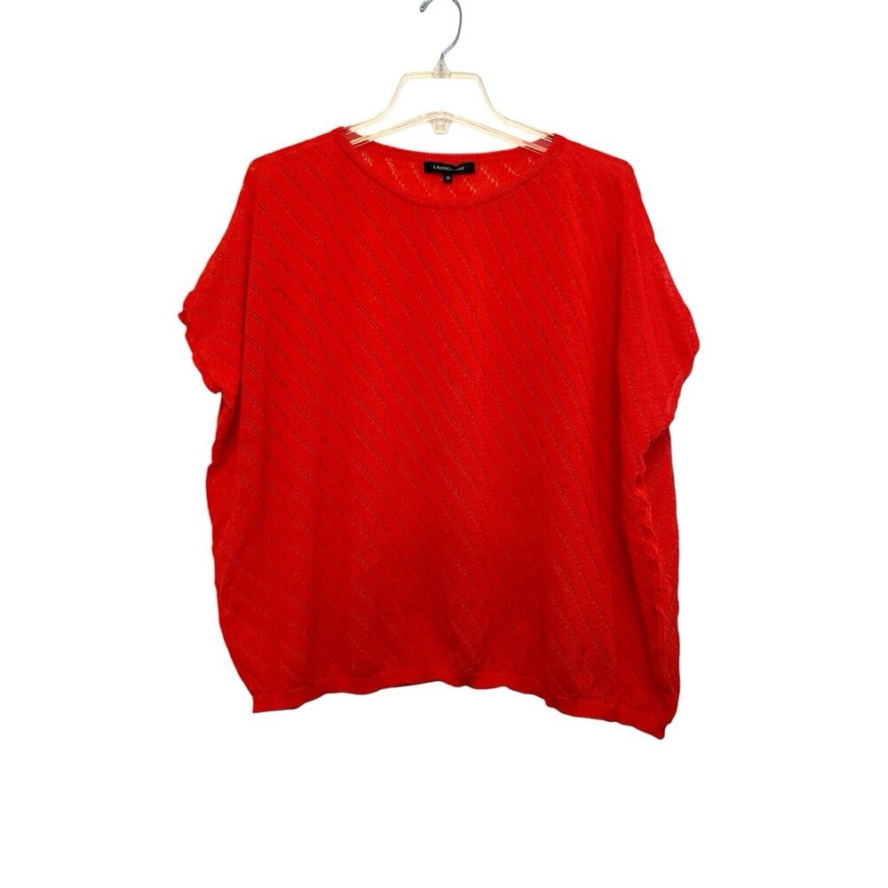 Lautreamont Short Sleeve Open Knit Sweater Women Size 38‎ Japan Red Shimmer